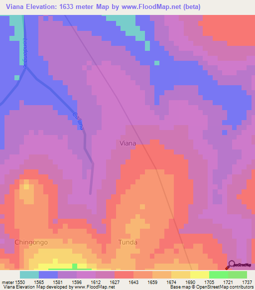 Viana,Angola Elevation Map