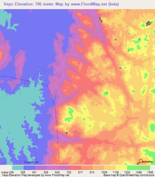 Vepo,Angola Elevation Map
