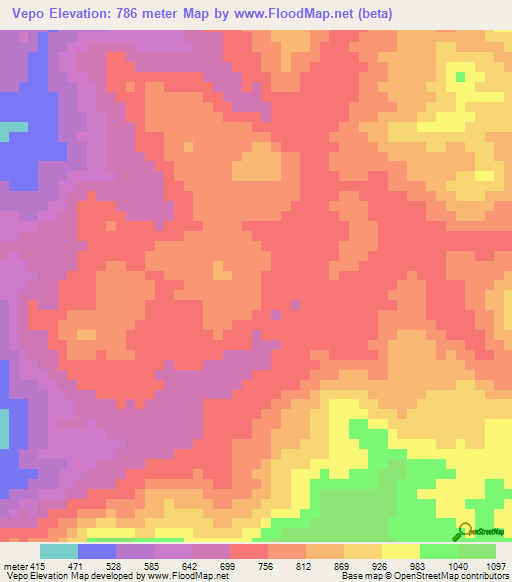 Vepo,Angola Elevation Map