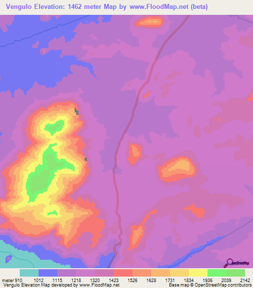 Vengulo,Angola Elevation Map