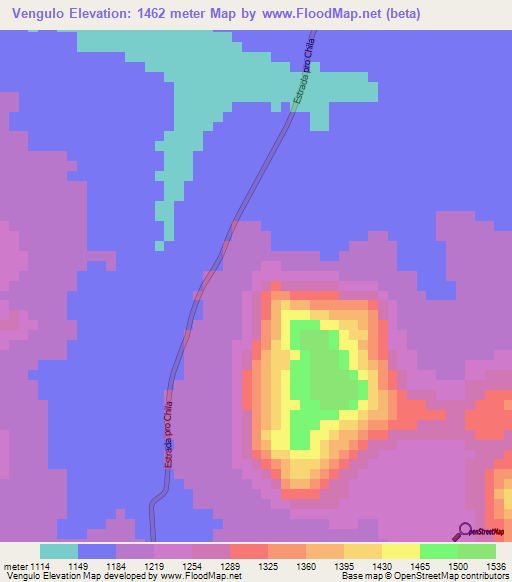 Vengulo,Angola Elevation Map