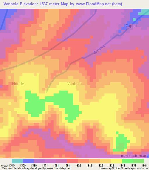 Vanhola,Angola Elevation Map