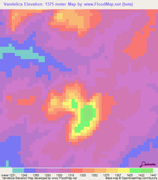 Vandelica,Angola Elevation Map