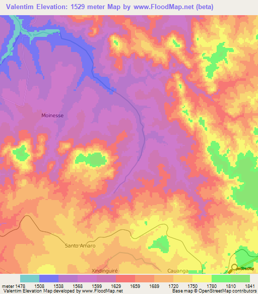 Valentim,Angola Elevation Map