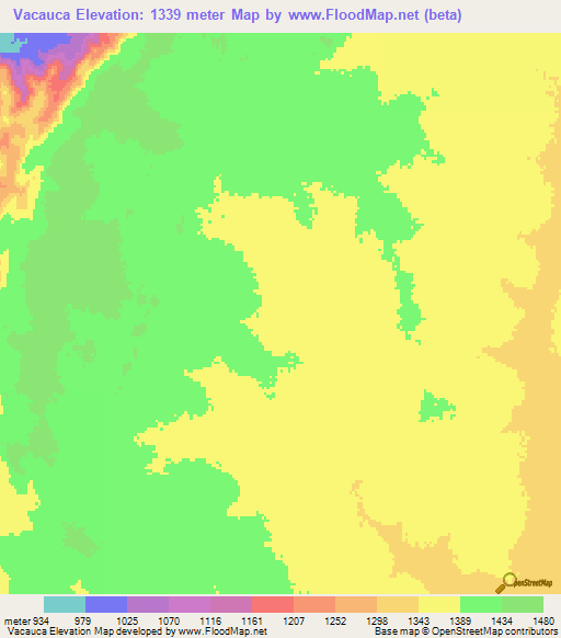 Vacauca,Angola Elevation Map