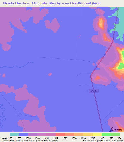 Utondo,Angola Elevation Map