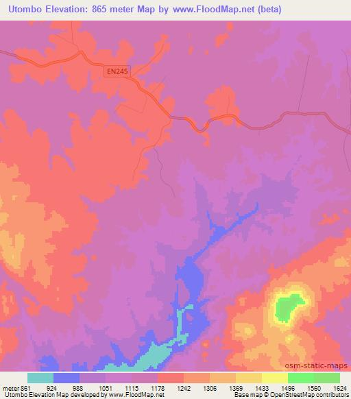 Utombo,Angola Elevation Map
