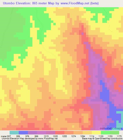 Utombo,Angola Elevation Map