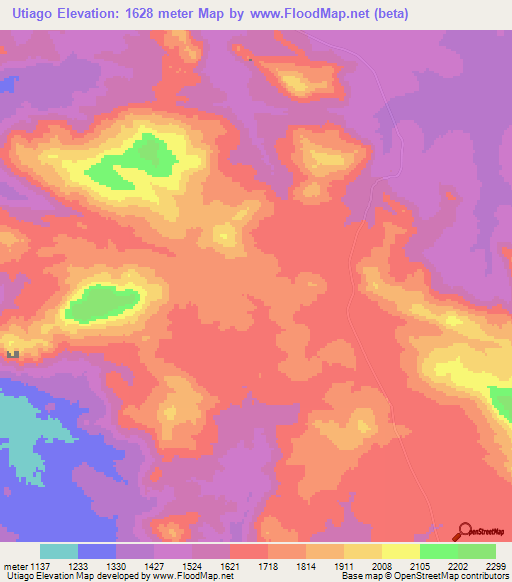 Utiago,Angola Elevation Map