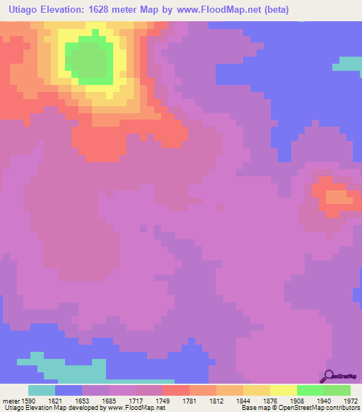 Utiago,Angola Elevation Map