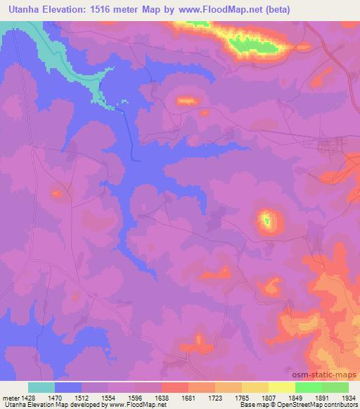 Utanha,Angola Elevation Map