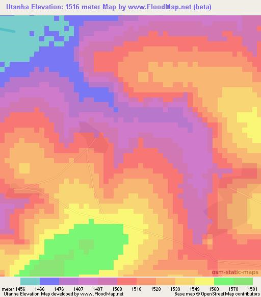 Utanha,Angola Elevation Map