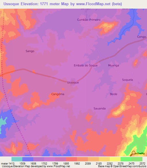 Ussoque,Angola Elevation Map