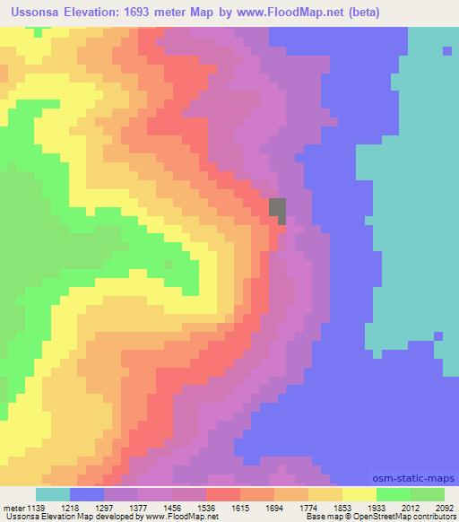 Ussonsa,Angola Elevation Map