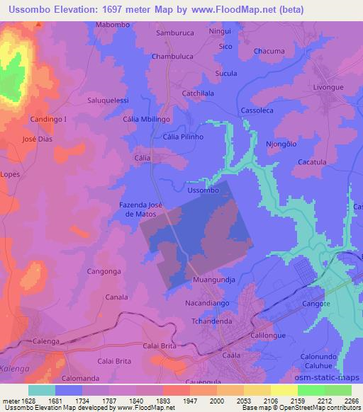 Ussombo,Angola Elevation Map