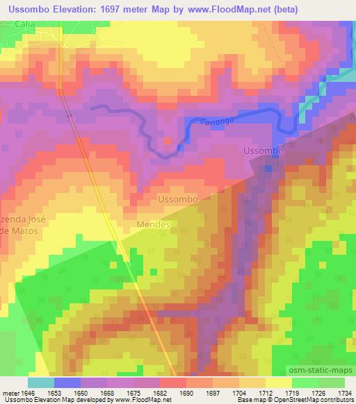 Ussombo,Angola Elevation Map