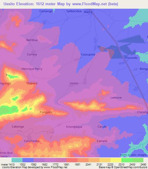 Ussito,Angola Elevation Map