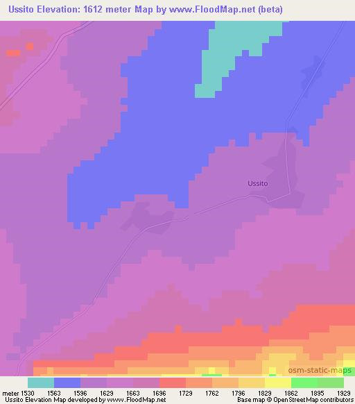 Ussito,Angola Elevation Map