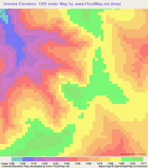 Uremba,Angola Elevation Map