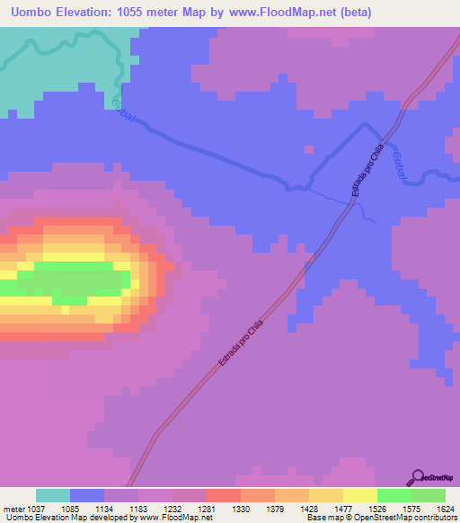Uombo,Angola Elevation Map