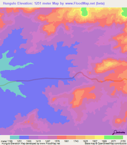 Hungulo,Angola Elevation Map