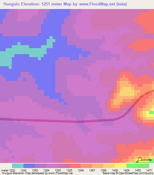 Hungulo,Angola Elevation Map