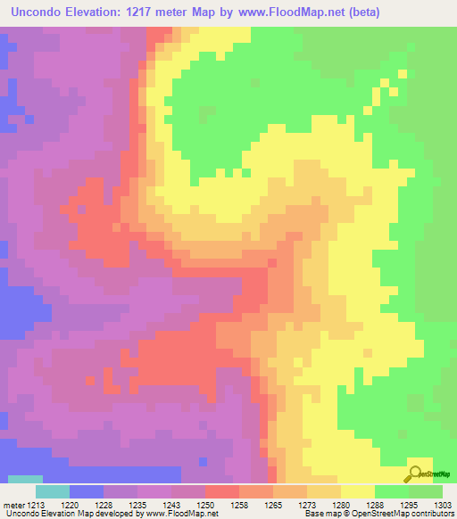 Uncondo,Angola Elevation Map