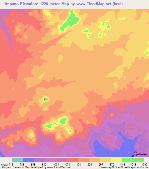 Umpano,Angola Elevation Map