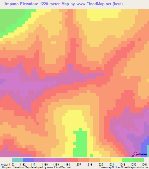 Umpano,Angola Elevation Map