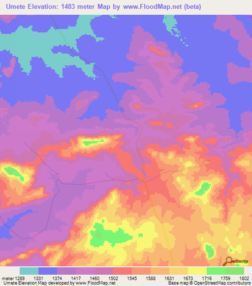 Umete,Angola Elevation Map