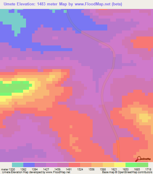 Umete,Angola Elevation Map