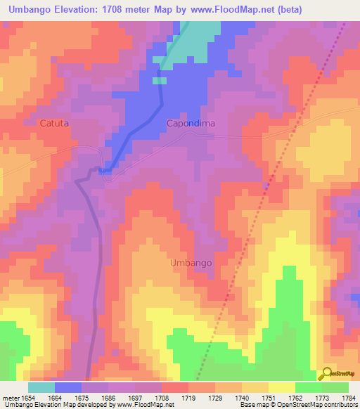 Umbango,Angola Elevation Map