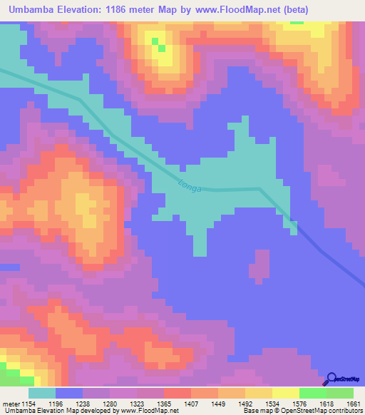 Umbamba,Angola Elevation Map
