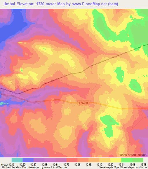 Umbai,Angola Elevation Map