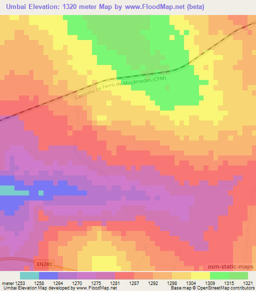 Umbai,Angola Elevation Map