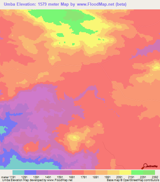 Umba,Angola Elevation Map