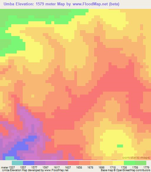 Umba,Angola Elevation Map