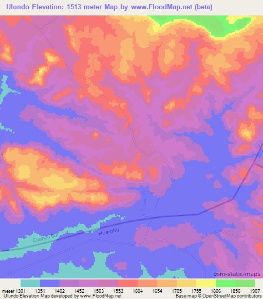 Ulundo,Angola Elevation Map