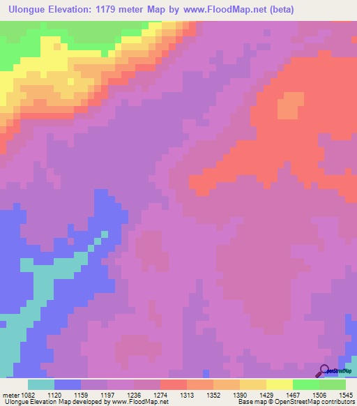 Ulongue,Angola Elevation Map