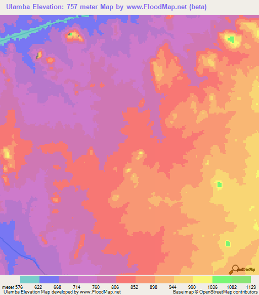Ulamba,Angola Elevation Map