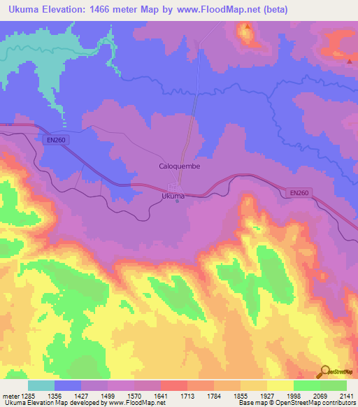 Ukuma,Angola Elevation Map