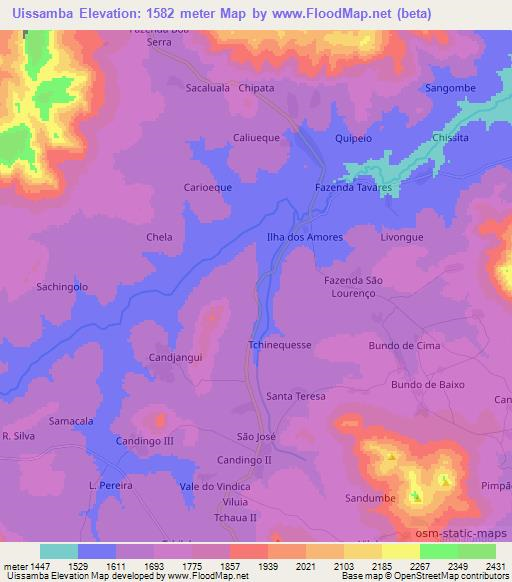 Uissamba,Angola Elevation Map