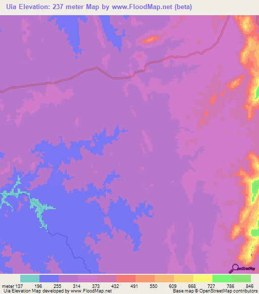 Uia,Angola Elevation Map
