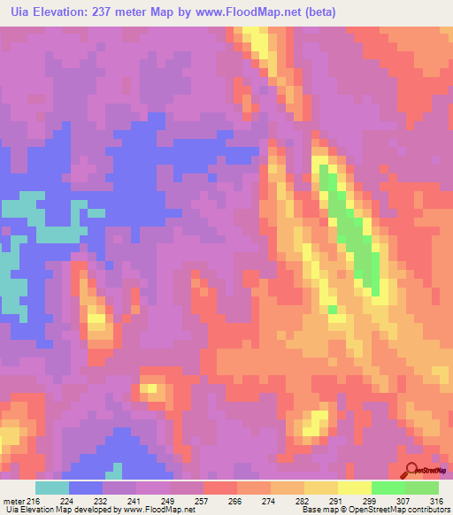 Uia,Angola Elevation Map