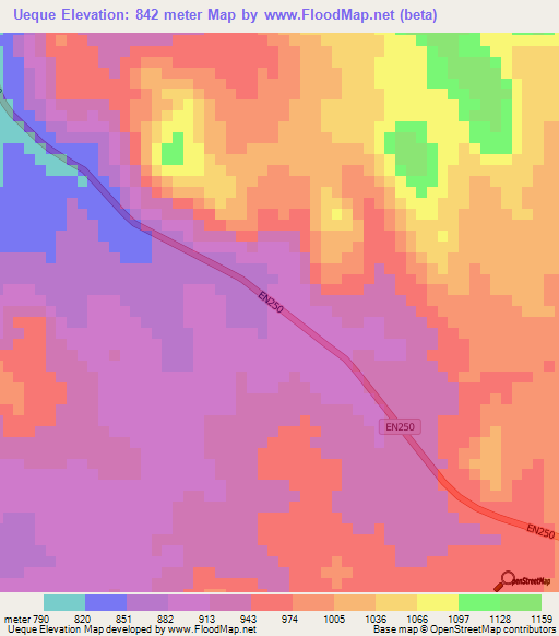 Ueque,Angola Elevation Map