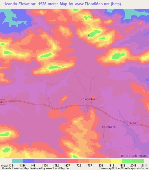 Ucanda,Angola Elevation Map