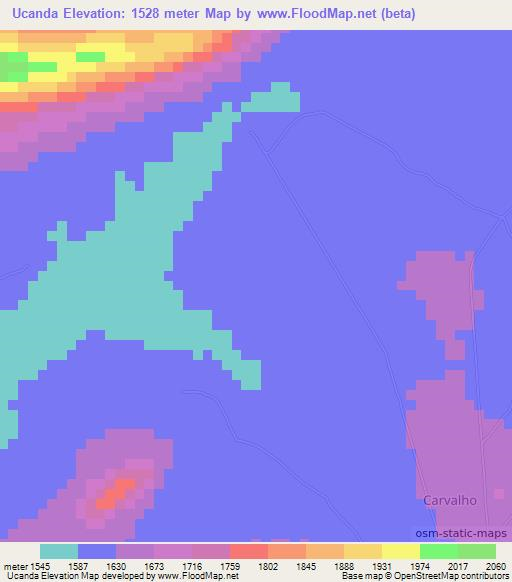 Ucanda,Angola Elevation Map