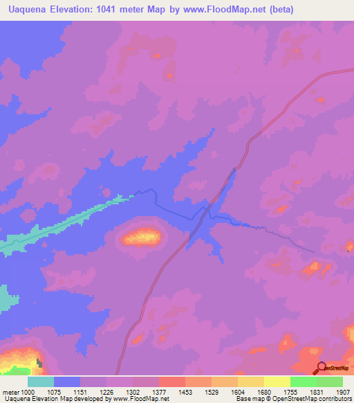 Uaquena,Angola Elevation Map