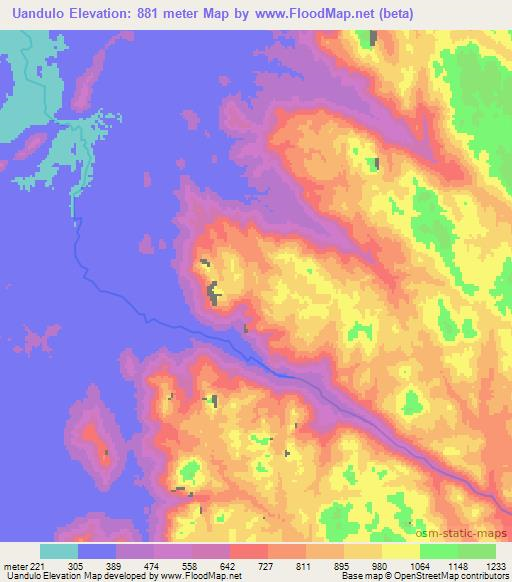 Uandulo,Angola Elevation Map