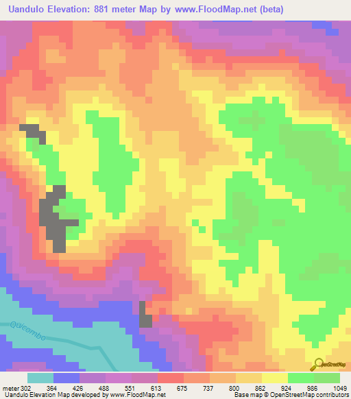 Uandulo,Angola Elevation Map
